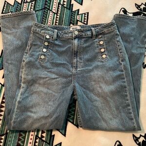 PAIGE High Rise Buttoned Blue Jeans